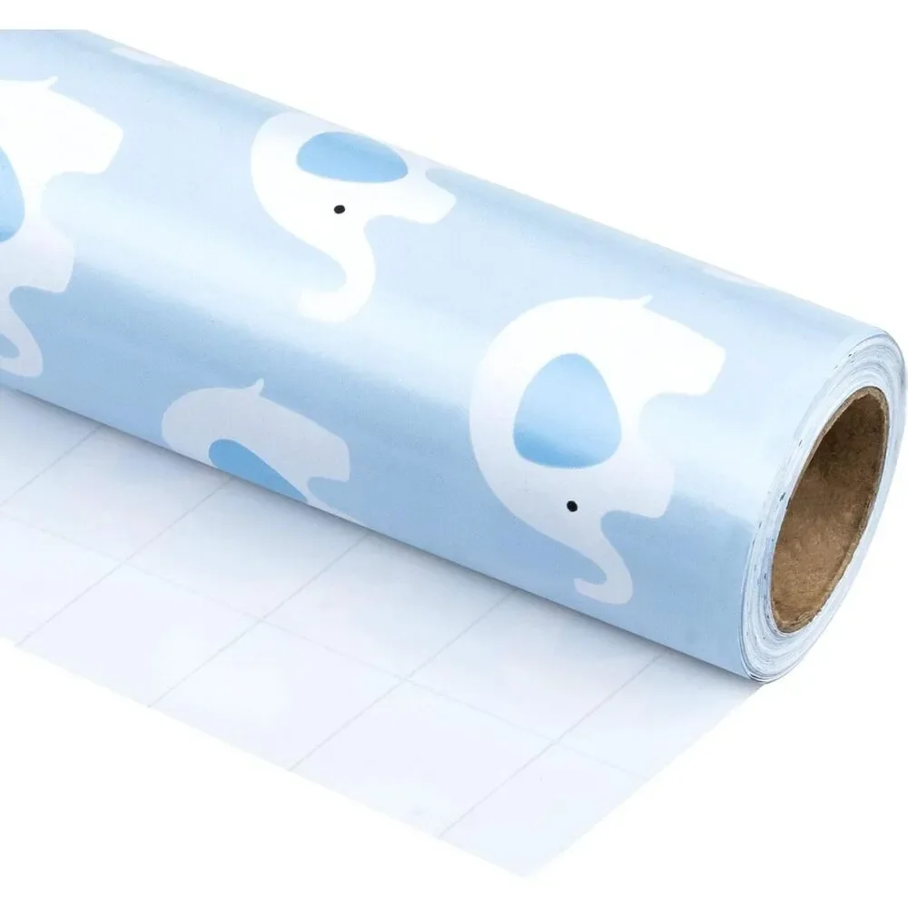 WRAPAHOLIC Wrapping Paper Blue Elephant Baby Shower, Birthday, Party 30